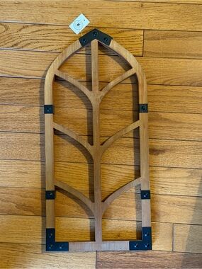 Arched Wooden Leaf Window Wall Accent - Brown
